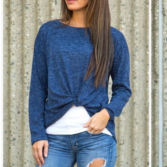 Navy Heather Twist-Front Sweater - Picture 3 of 4